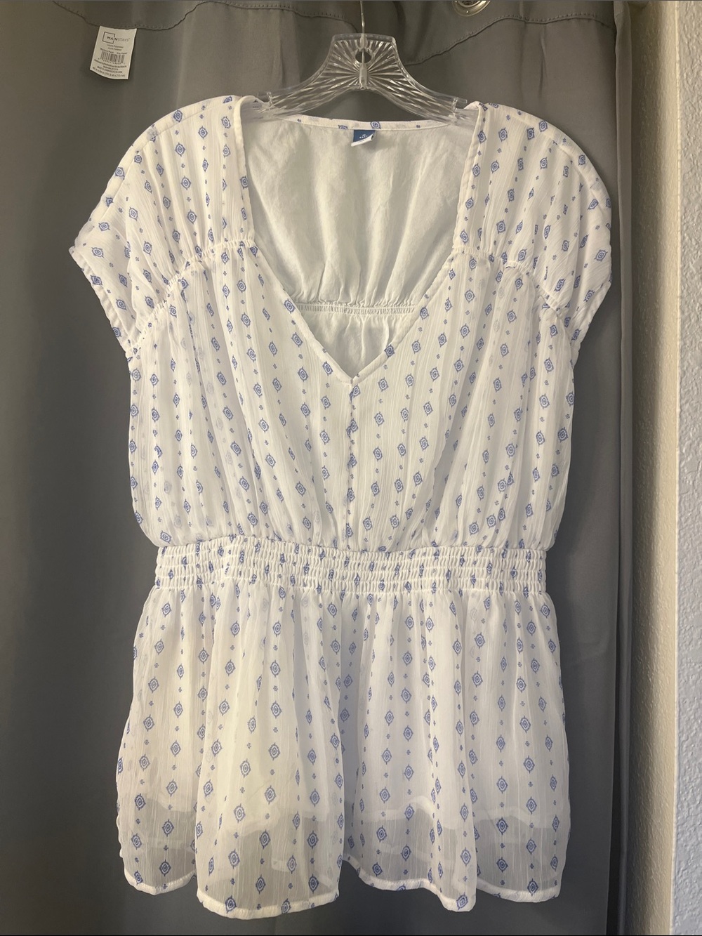 Old Navy White Tunic with Blue Geometric Print